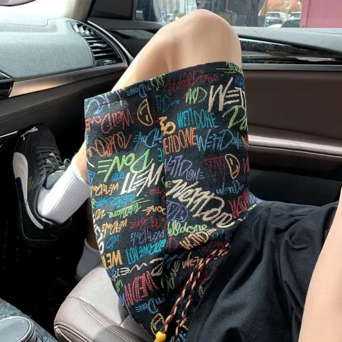 Letter graffiti knitted shorts men's summer thin fashion brand full print pants beach vacation five quarter pants