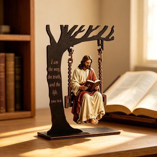 Tree Swing Character Reading Resin Ornament