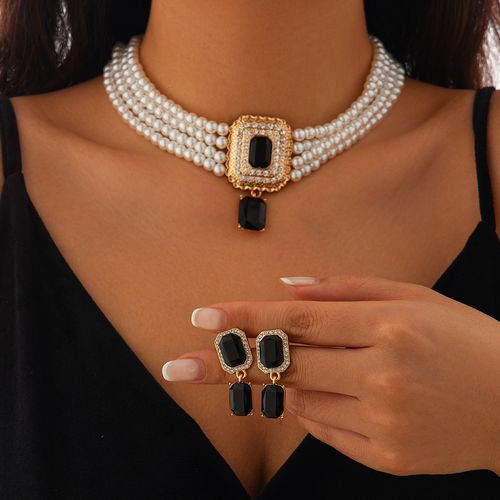 Necklace And Earrings - Pearl Necklace Multilayer Clavicle Chain Set