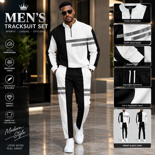 Men's Half-Zip Color Block Tracksuit Set