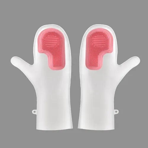 A pair Reusable Silicone Cleaning Gloves with Built-in Scrubber Waterproof Heat Resistant Gloves for Dishwashing Bathroom Pet Grooming