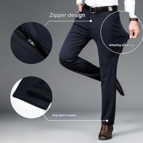 Black Business suit pants with high-end drape, no ironing straight leg elastic casual pants