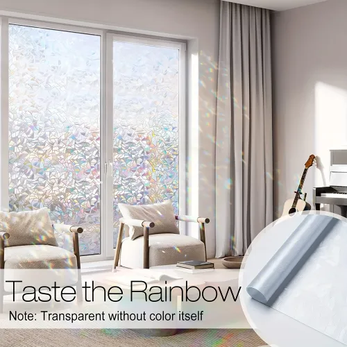 Window Privacy Film, Rainbow Window Clings, 3D Decorative Window Vinyl, Stained Glass Window Decals, Static Cling Window Sticker（50cm*5m  ）