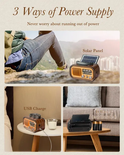 Multi-function Bluetooth speaker Retro Radio FM AM SW Portable Radios Solar panels Rechargeable Shortwave Radio Subwoofer Audio