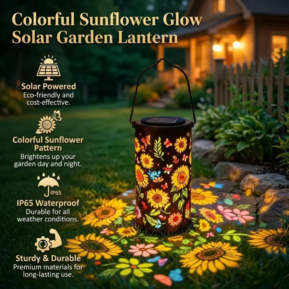 Sunflower Light and Shadow Light Waterproof Outdoor Lights Solar Powered for Night Pathway Lawn Garden Patio Decorative Lighting