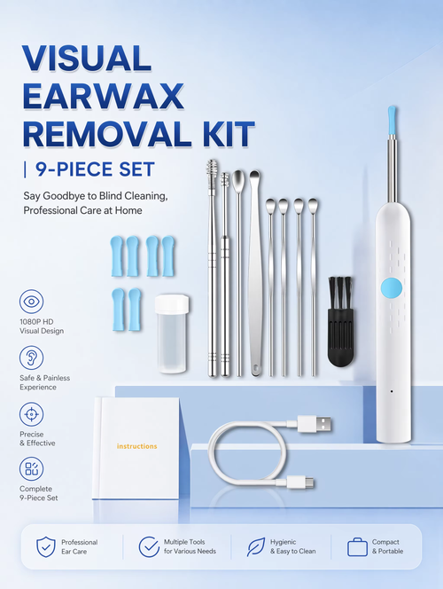Wireless Visual Ear Cleaner 8MP HD Camera, WiFi Ear Pick Otoscope, 360° Ear Wax Removal Tool , for iPhone Android