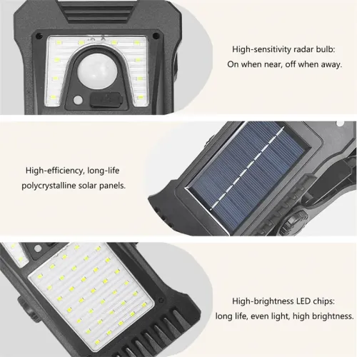 Clip on solar light outdoor waterproof LED motion sensor light with 3 modes and 3 installations