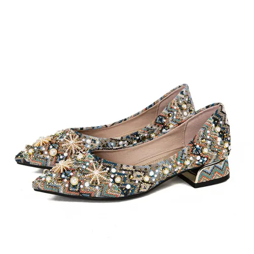 Pointed Toe High Heels for Women 2025 New Ladies Retro Style Rhinestone Decorate