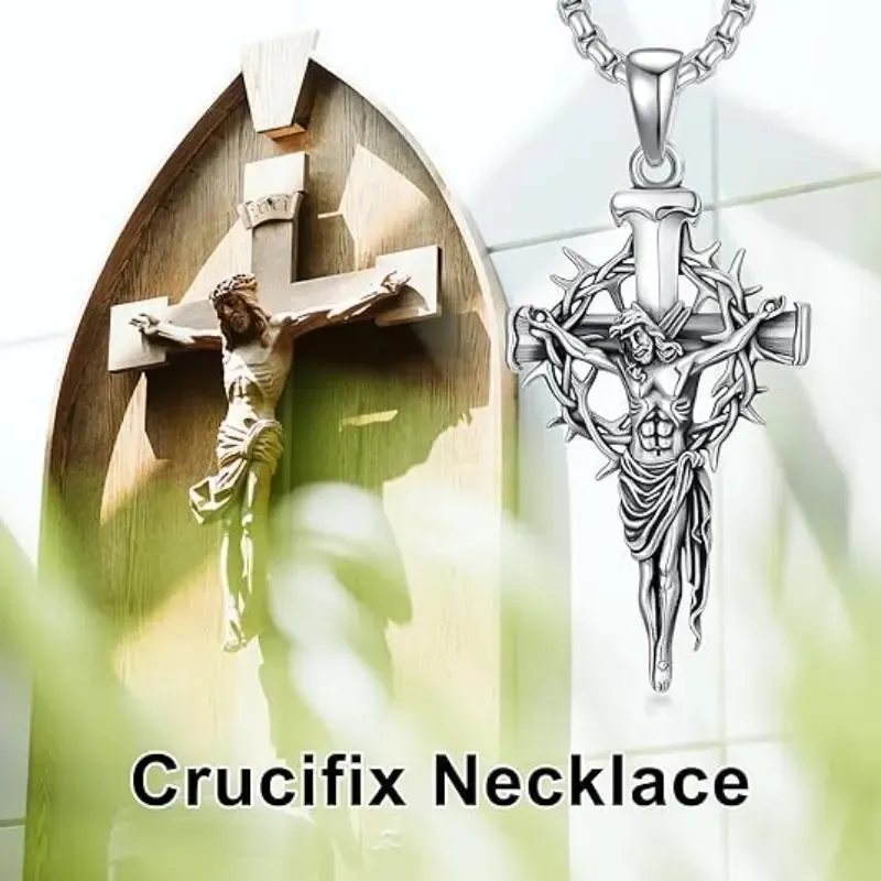 Vintage Thorn Halo Cross Pendant Necklace