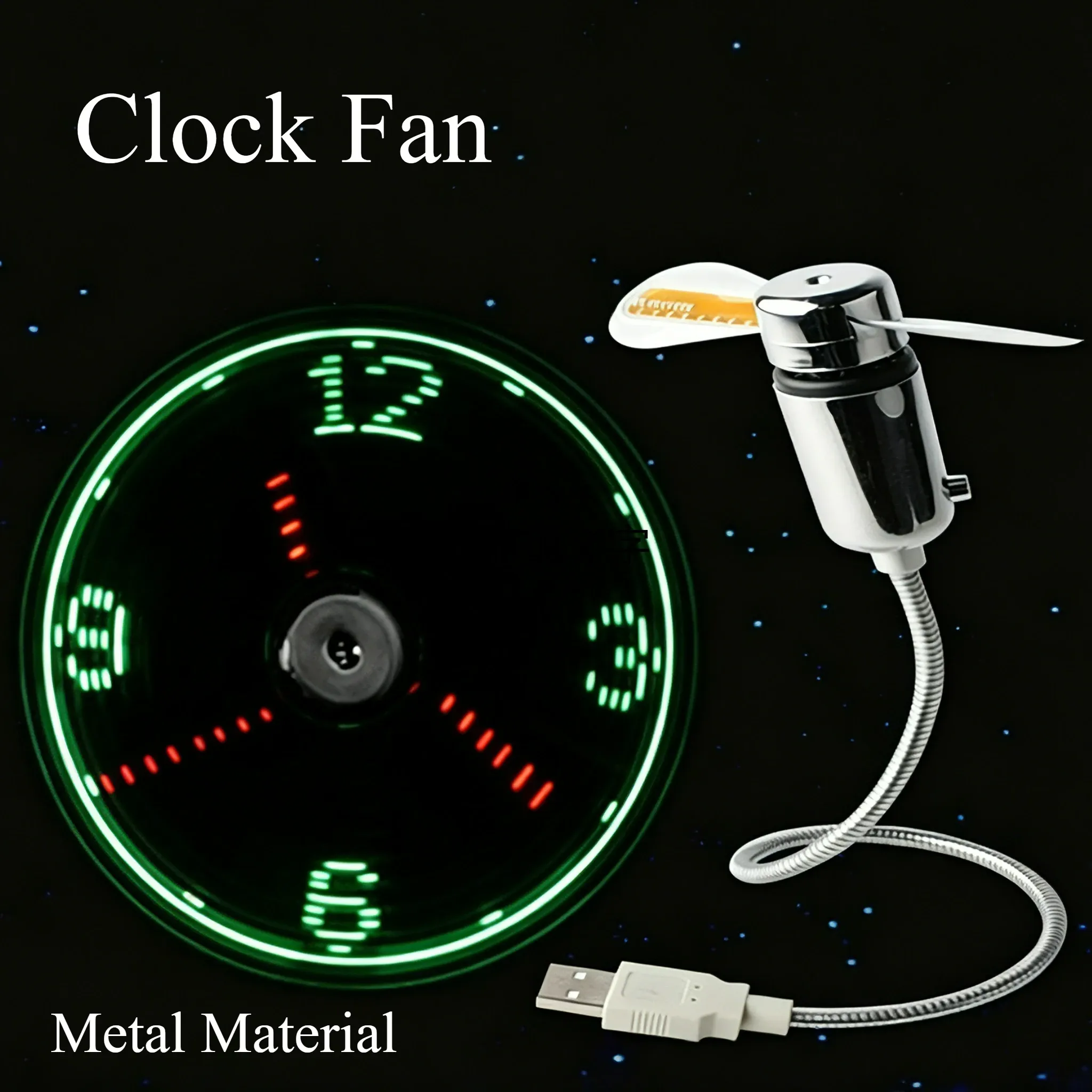 Clock Fan RGB LED Night Light Real Time Temperature Display 5V USB Portable Hand Fan Metal Mini Fan for PC Laptop Desktop Cooler