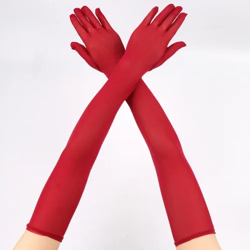 Women 55cm Long Sexy Lace Mesh Thin Transparent Long Gloves Multicolor High Elasticity Etiquette Opera Cosplay Party Performance