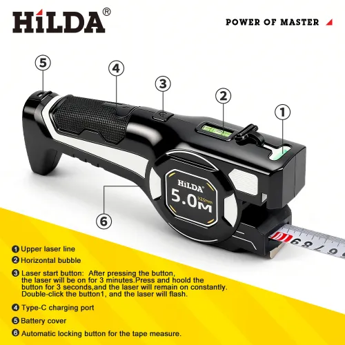2-in-1 Digital Laser Tape Measure Cross Line Laser Level Projector Auto Lock Tape Ruler Measuring Tool for Home