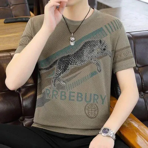 Summer 2026 High-End Ice Silk Short Sleeve Men's T-Shirt round Neck Half Sleeve Shirt Trendy Urban Fashion Cool Feeling