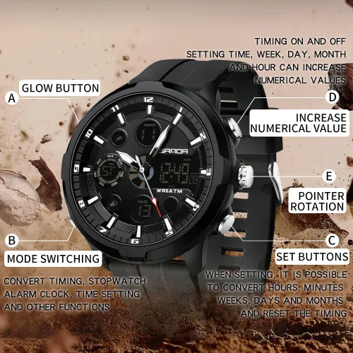 SANDA Digital Men Military Watch 50m Waterproof Wristwatch LED Quartz Clock Sports Watch Male Big Watches Men Relogios Masculino