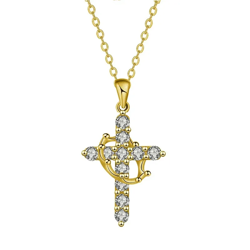 3PCS Delicate Rotatable Crown Zircon Cross Pendant Necklace for Women Stainless Steel Chain Birthstone Necklace Jewelry Birthday Gift