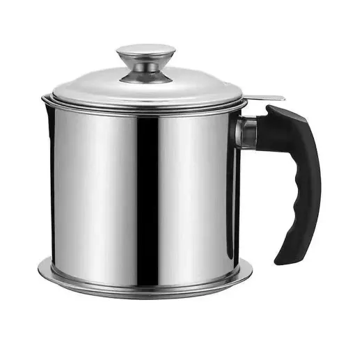 1.8L Oil Filter Pot Large Capacity 304 Stainless Steel Oil Pot Grease Keeper