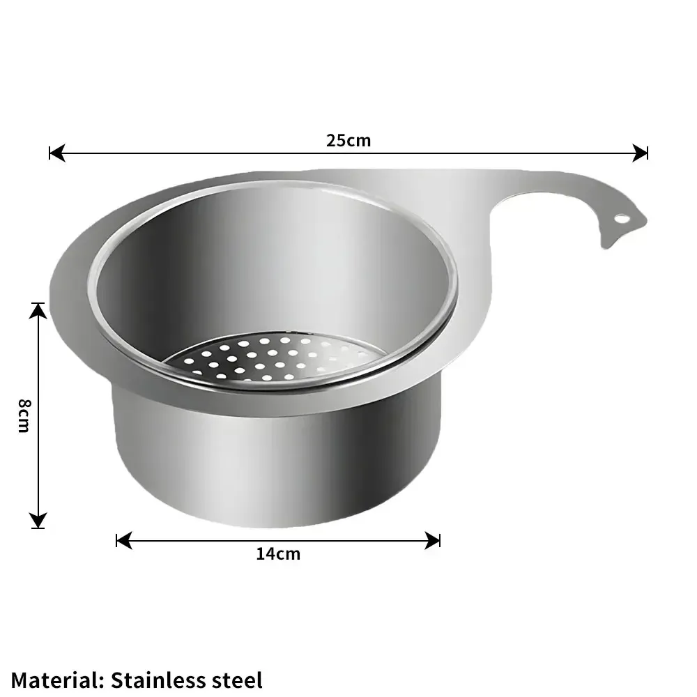 2PCS Stainless Steel Kitchen Swan Sink Strainer Basket Hanging Waste Drain Filter Basket Fruit Vegetable Drainer Sponge Rack Storage