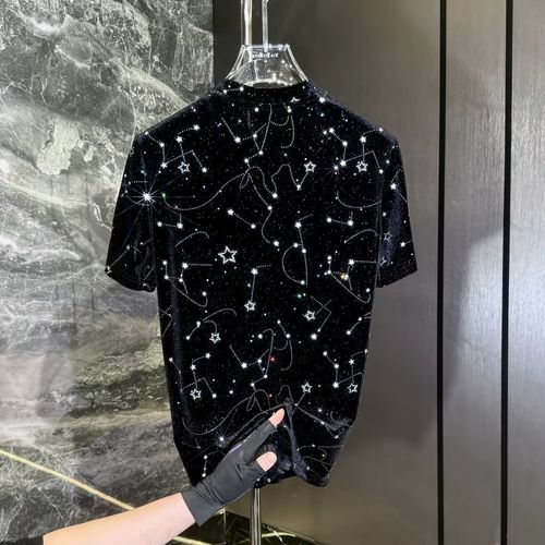 Summer 2026 Fashionable Versatile Short Sleeve Slim Fit Printed T-Shirt Diamond Heat Transfer Men's Top Breathable Comfortabl...