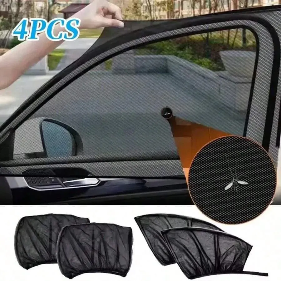 4pcs Universal Car Sunshade Curtain Set Heat Insulation Mosquito Net High Density Privacy Blackout Window Sun Protection