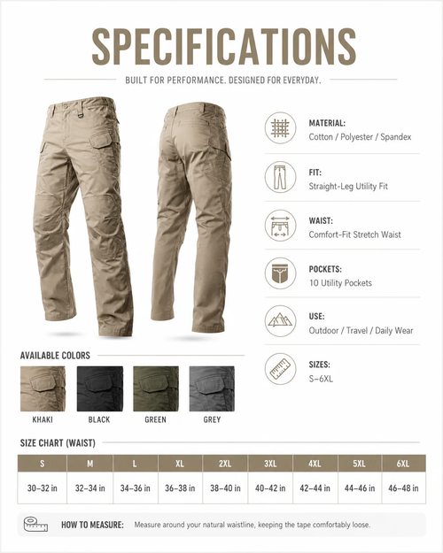 Mens Waterproof Multi-Purpose Cargo Pants – Rugged Durability, Stretch Comfort 10-Pocket Storage