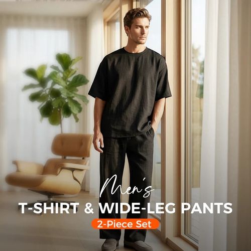 🎁 Fashion Week Style — 2026 New Arrival! 50% OFF Special Offer 💥 Men's T-Shirt + Wide-Leg Pants 2-Piece Set