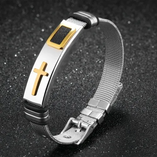 New Adjustable Metal Men's Bracelet Fashion Celtic Cross Pattern Bracelet Push-Button Charm Bracelet Black Golden