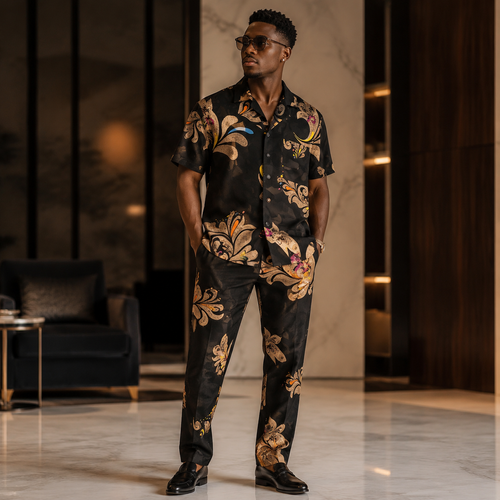 Black beach-style ice silk shirt