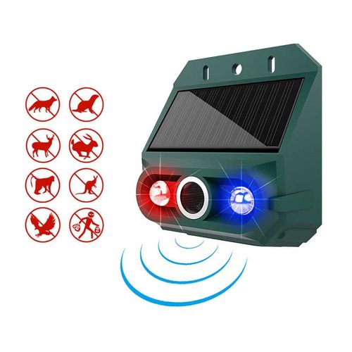 Solar Powered Animal Repeller – Ultrasonic + flashing light. Weatherproof . Keep pests away naturally