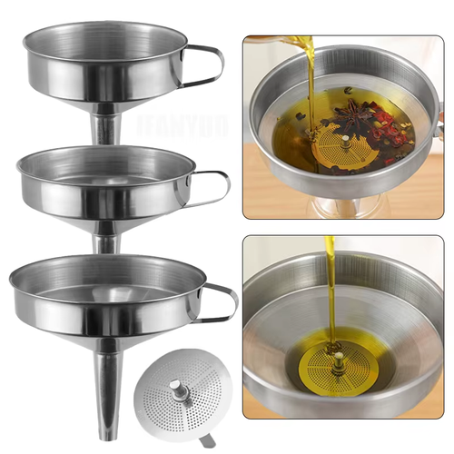 3-Piece Stainless Steel Funnel Set (includes a strainer to filter out oil residue)