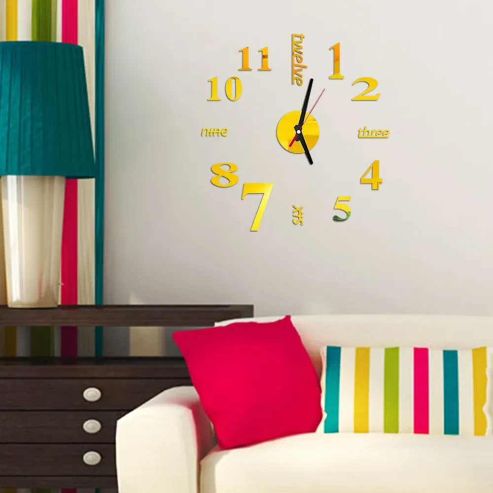 Wall Clock Frameless Digital Wall Clocks DIY Acrylic Wall Stickers Quartz Silent Clock for Home Office Wall Decor Horloge Murale