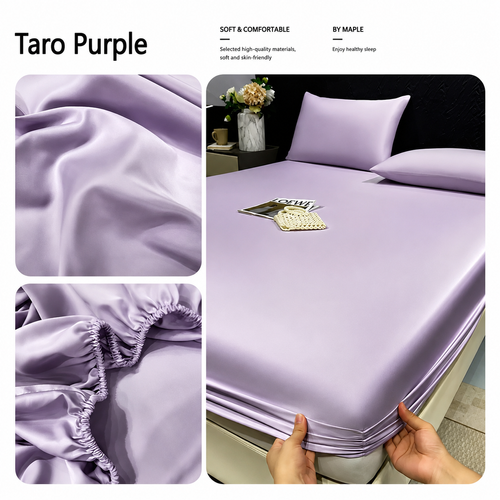 ✨ 3-Piece Ice Silk Fitted Sheet Set, 1 Fitted Sheet + 2 Pillowcases, Silky Smooth Cooling & Breathable Bed Sheets with Stretchy Elastic Fit for 10–18cm Mattresses