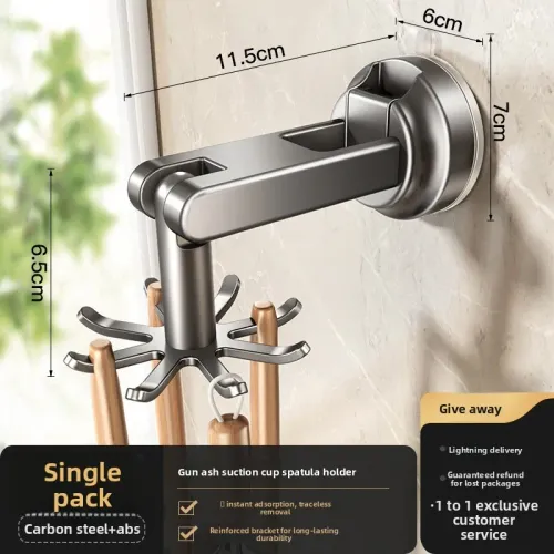 Kitchen suction cup spatula rack, no-drill required, rotatable hook, multifunctional storage rack, wall-mounted household