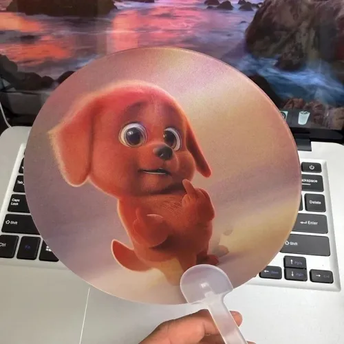 Funny Cartoon Red Dog Fan Translucent Summer Cooling Fan Decorative Pvc Fan Eye-Catching For Campus Study Outdoor Shopping