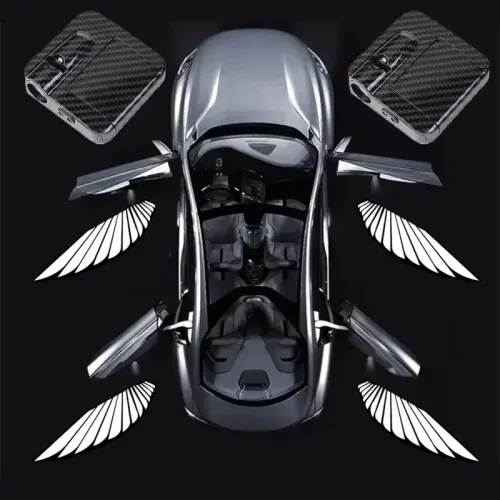 Car door angel wing welcome light, door opening sensing decoration modified wing projection ambient light car accessories