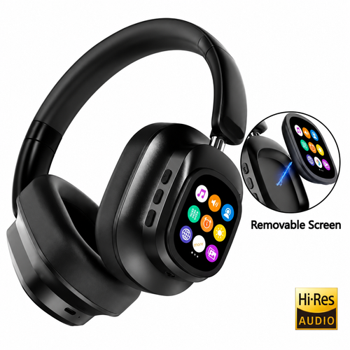 AI Wireless Bluetooth Hi-Fi Headphones with LCD Touchscreen and Deep Bass