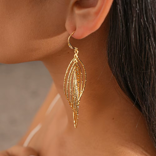 Oval Hollow Long Tassel Dangle Earrings Exaggerated Light Luxury Metal Gold Color Earrings Ear Jewelry Fashion Style Hook