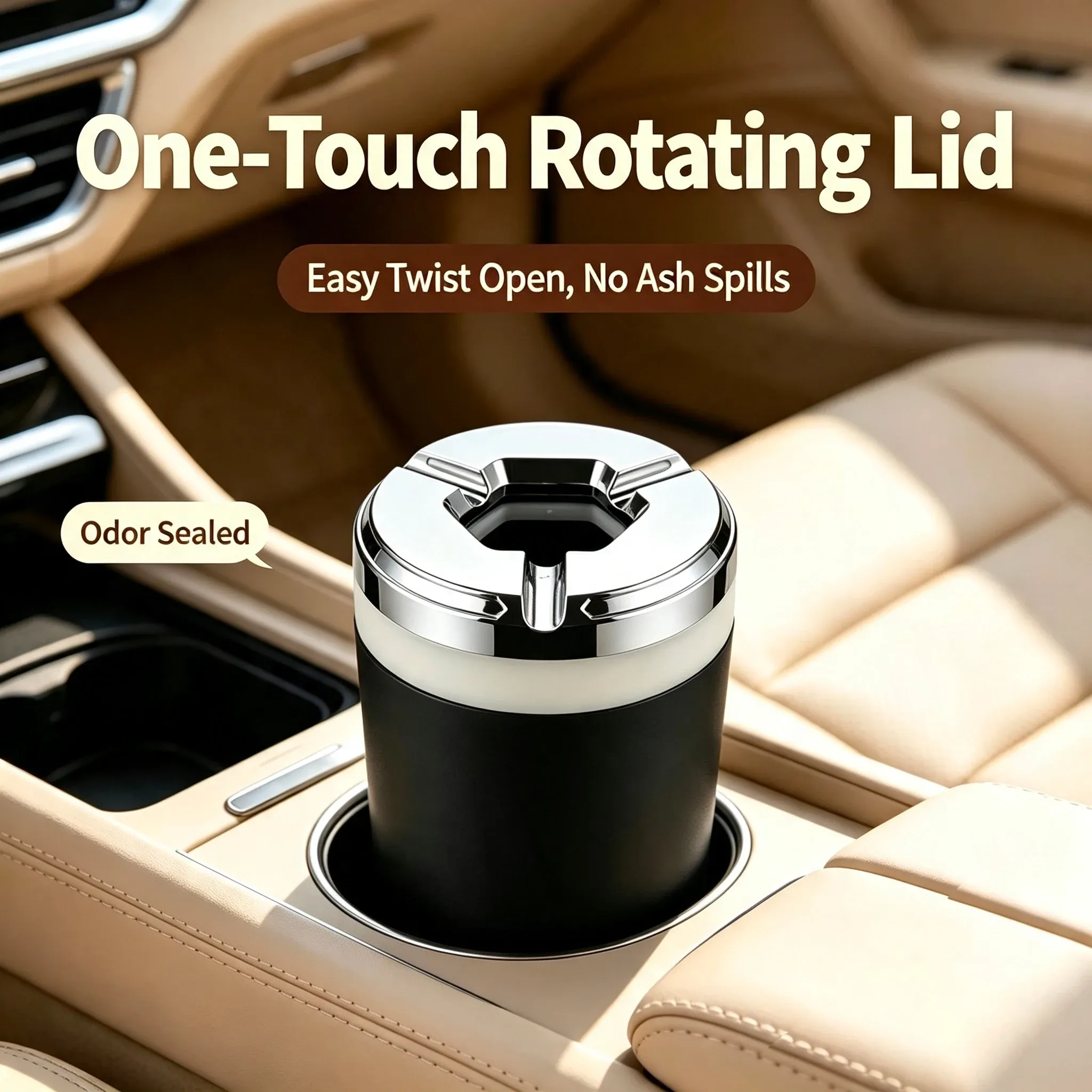 2PCS 2026 New Car Ashtray Anti Ash Flying Sealed Rotating Car Ash Tray Dustproof Interior Accessories