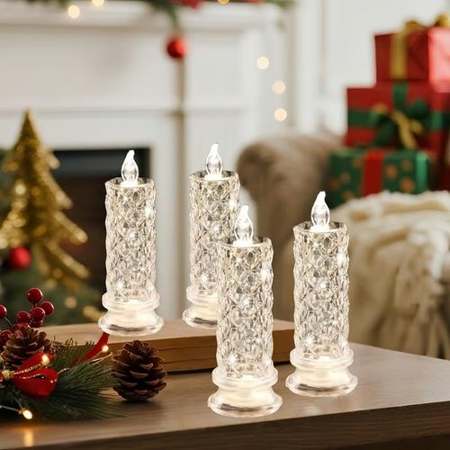 4 PCS LED Crystal Candle Lights - Battery Operated