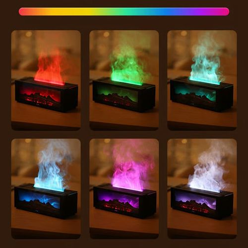 Colorful Flame Fireplace Aroma Diffuser 300ml Waterless Auto-Off Air Humidifier