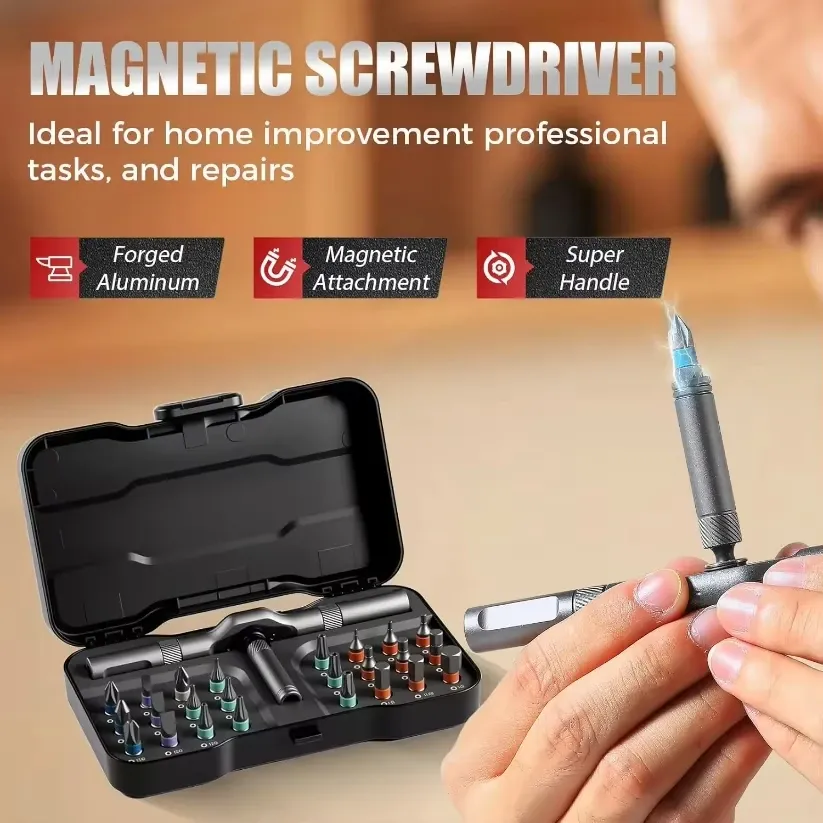 24in1 Multifunction Ratchet Screwdriver Set Multi Magnetic Bits Mini Repair Tool Kit Household Tool For PC & Desk Etc.