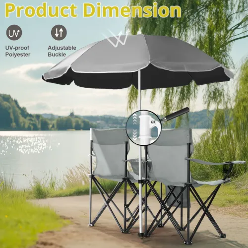 Portable Folding Picnic Double Chair with Umbrella, Table & Cooler