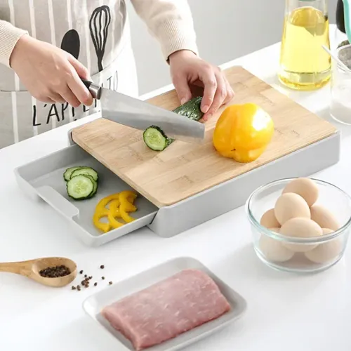 Double-sided Available Cutting Board Detachable Drawer Wooden Chopping Blocks Anti Organizer