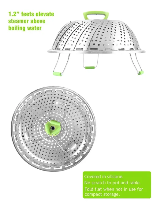 Vegetable Steamer Basket for Cooking Food, Stainless Steel Veggie Steam Basket for Pot, Folding Expandable Steaming Insert