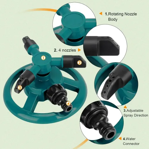 360 degree lawn rotating spray small disc sprinkler with three pronged rotatable plastic sprinkler for watering plants