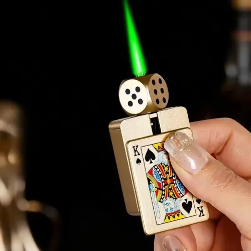Mini Rotating Dice Lighter Windproof Green Flame Rechargeable Metal Playing Card Lighters