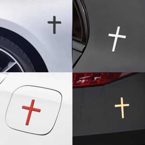Divine Grace 3D Metal Sculpted Crosses: Sophisticated Exterior Vehicle Adornment – Dual-Piece Precision-Crafted Emblems