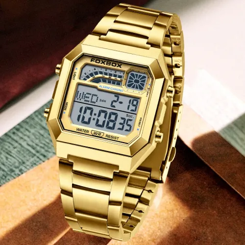 GOLD Fashionable luxury digital men's watch waterproof high-definition night light