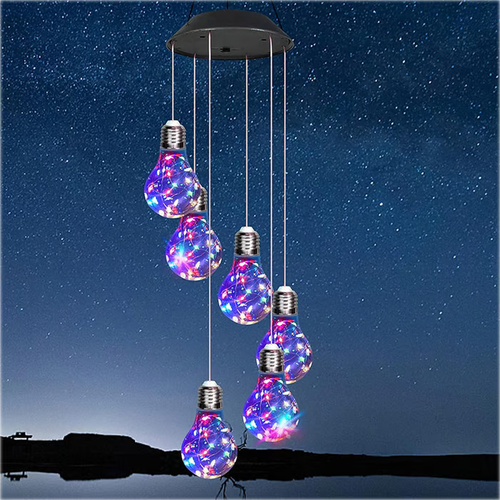 Colorful LED Solar-Powered Light Bulb Wind Chimes