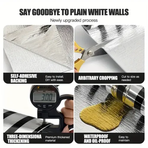 Stripe Self-adhesive Vinyl Wallpaper Mirror Reflective Textured Peel-and-stick Wallpaper for Walls TV Backgrounds Living Rooms