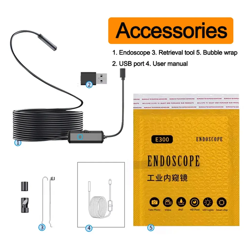 5M NEW USB Endoscope for OTG Android Phone 7mm Borescope Inspection Snake Camera IP67 Waterproof with 6 LED Lights For Type C